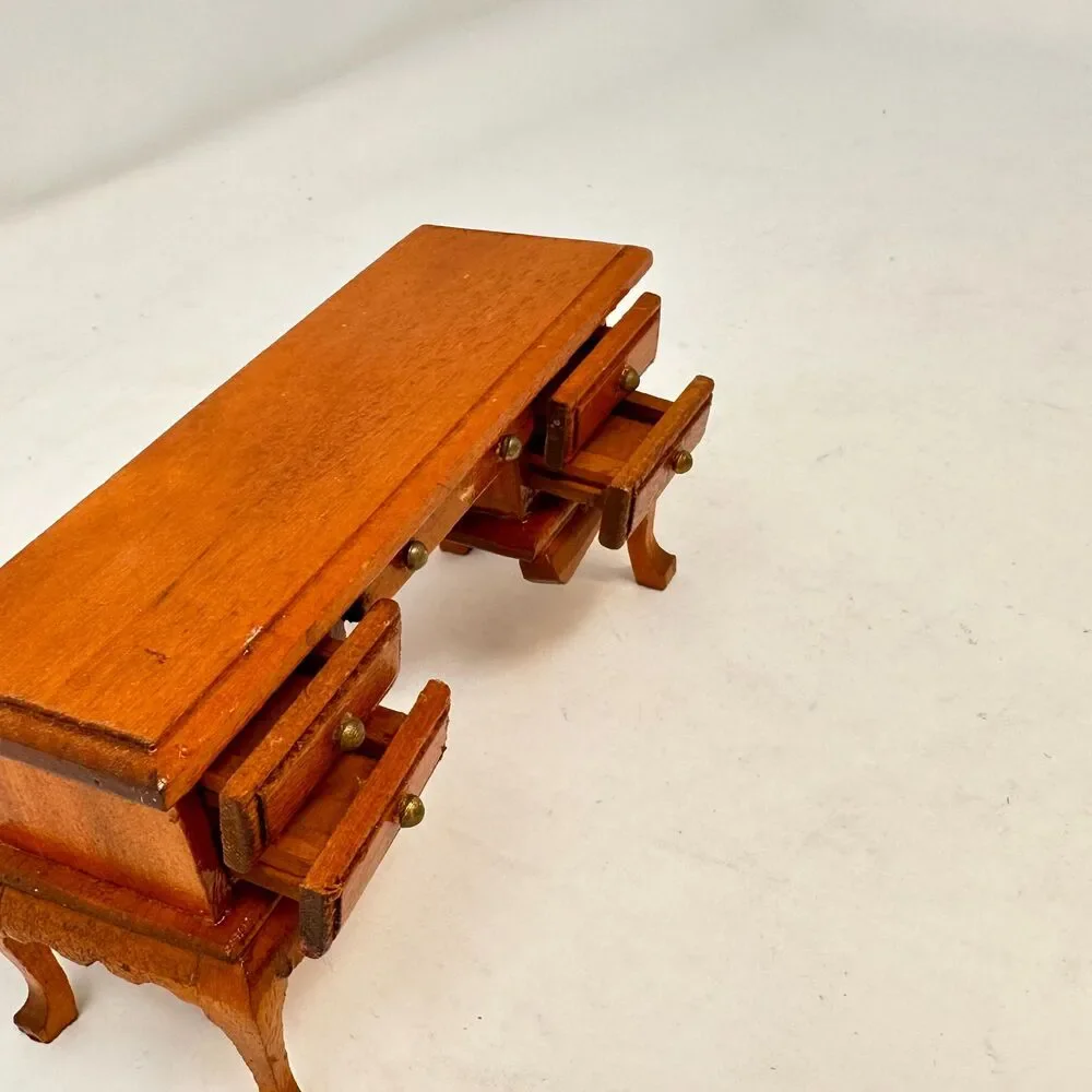 Vintage Miniature Wood Desk 1:12 Scale Dollhouse Executive Office Furniture